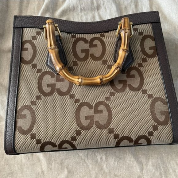 Authentic Gucci Diana NM Bamboo Handle Tote Jumbo GG Canvas Small Brown - Picture 4 of 12